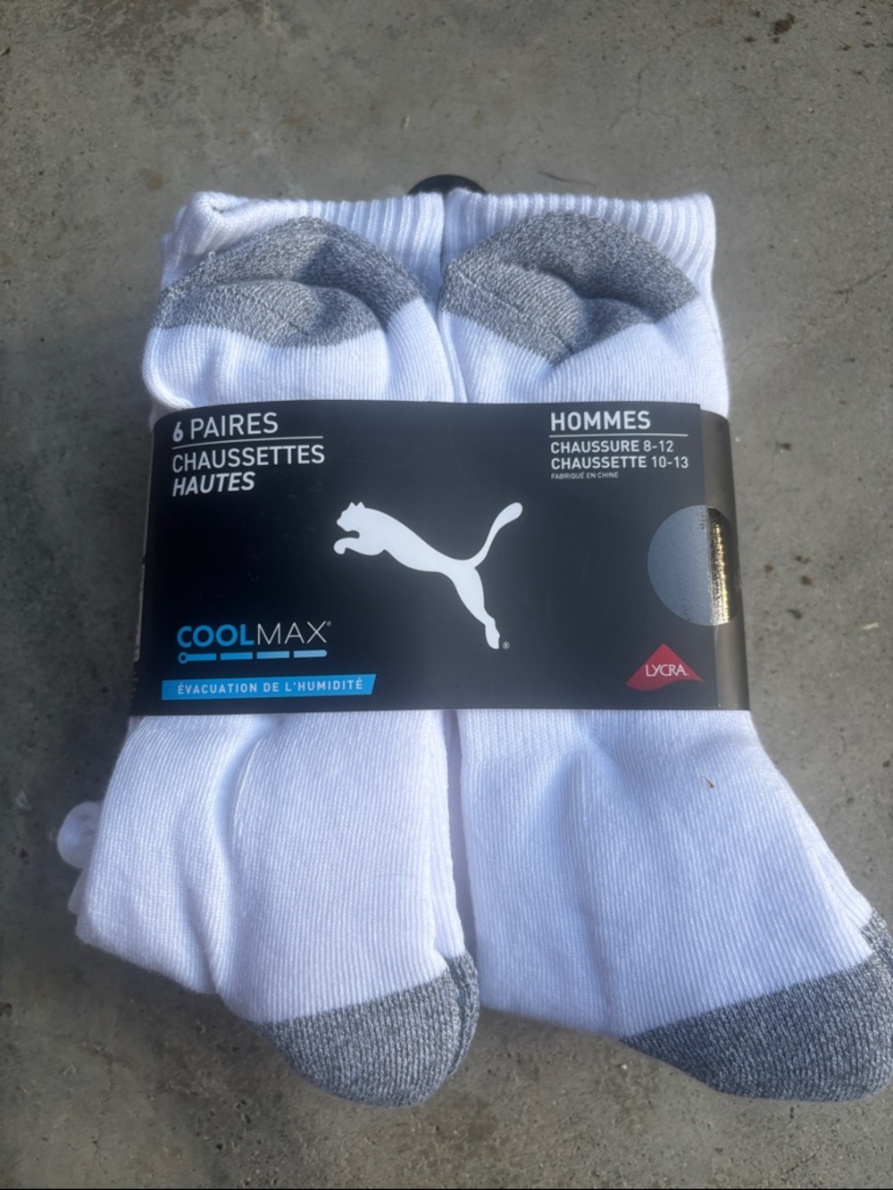 Puma White Crew Athletic Socks with Gray Toe & Heel - 6 Pack